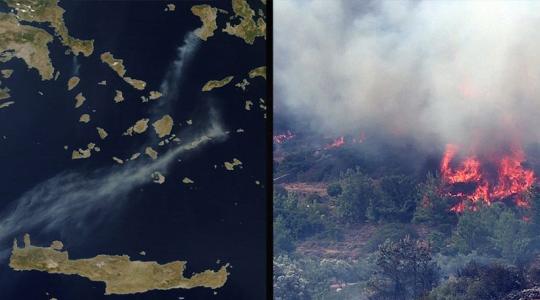 Η φώτο της NASA που κόβει την ανάσα: Ο καπνός από την φωτιά στην Χίο έφτασε στην Κρήτη